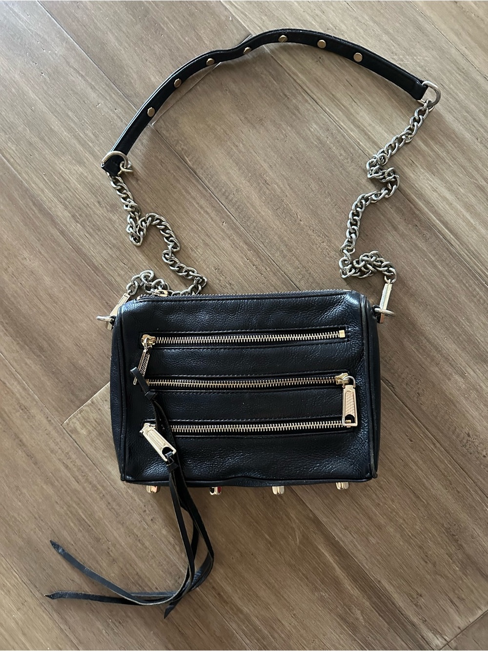 Rebecca Minkoff Black Leather Crossbody with Gold Hardware